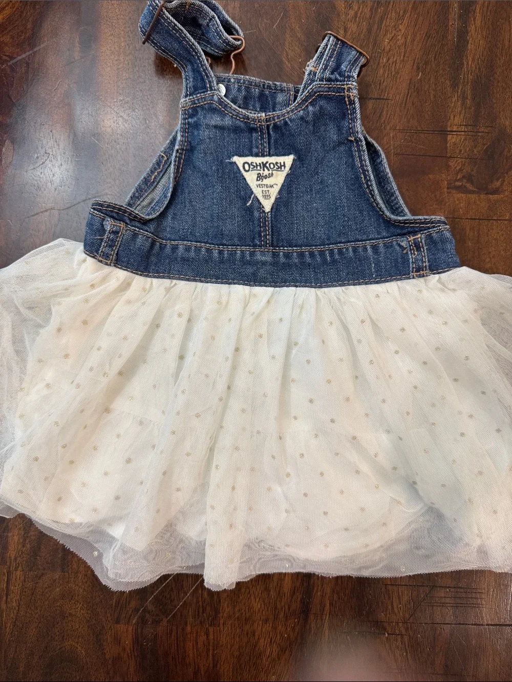 OshKosh B'gosh Denim & Cream Tulle Overall Dress for Kids